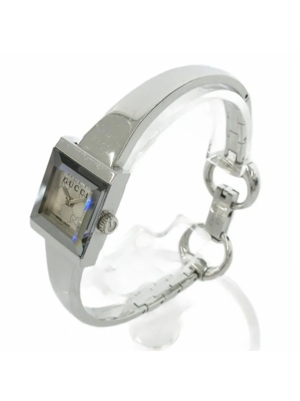 Gucci Frame Watch Square Quartz 128.5 Dial GG Pattern Silver Color MG